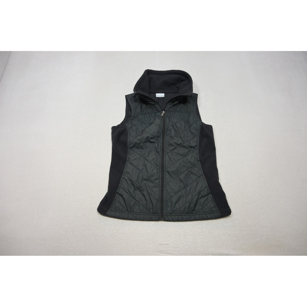 Columbia Puffer Vest Women Medium Black Quilted‎ Fleece Mixed Media Excellent